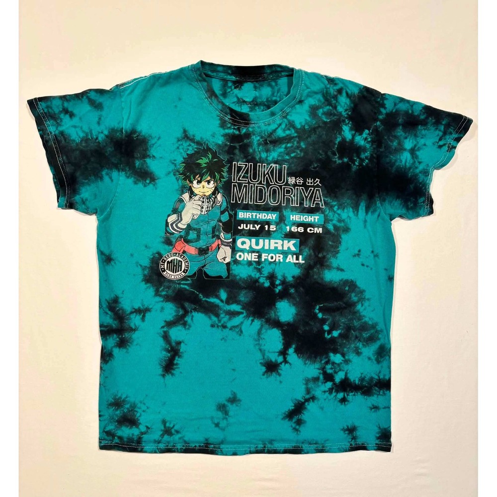 My Hero Academia Izuku Midoriya Deku Tie Dye Graphic‎ T-Shirt Teal Black Mens M
